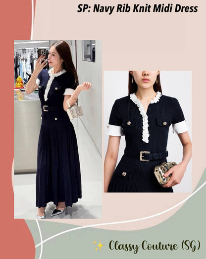 SP Navy Rib Knit Midi Dress