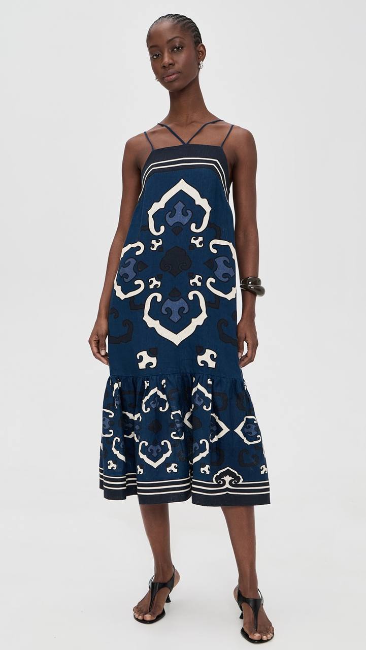 SE Blaise Linen Print Spaghetti Strap Dress