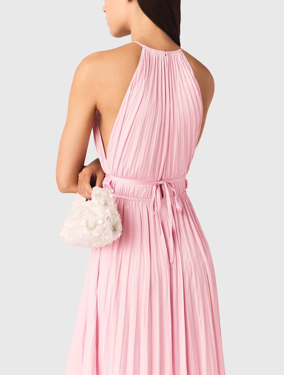 MJ Pleated Halter Neck Midi Dress