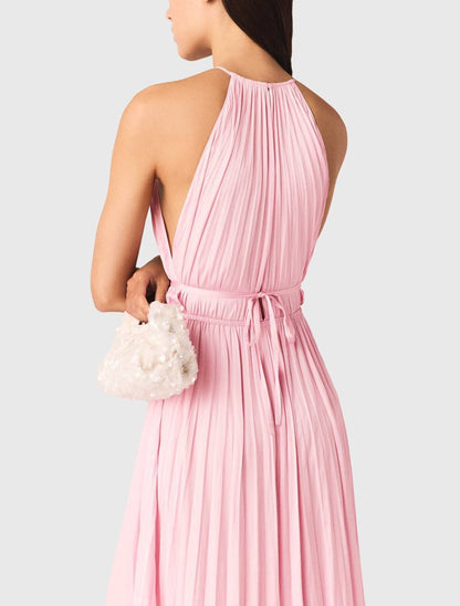 MJ Pleated Halter Neck Midi Dress