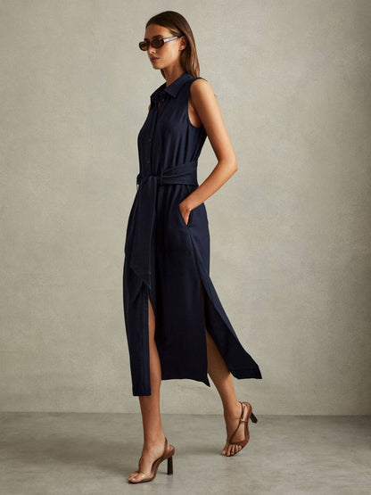 RS Morgan Petite Viscose Blend Belted Shirt Dress