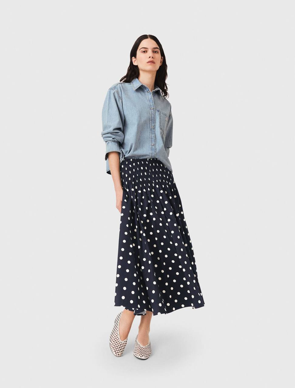 MJ Long Cotton Polka Dot Skirt
