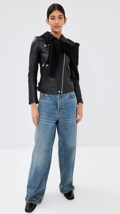 Black Han Slim-fit Lambskin Leather Asymmetric Zip Jacket