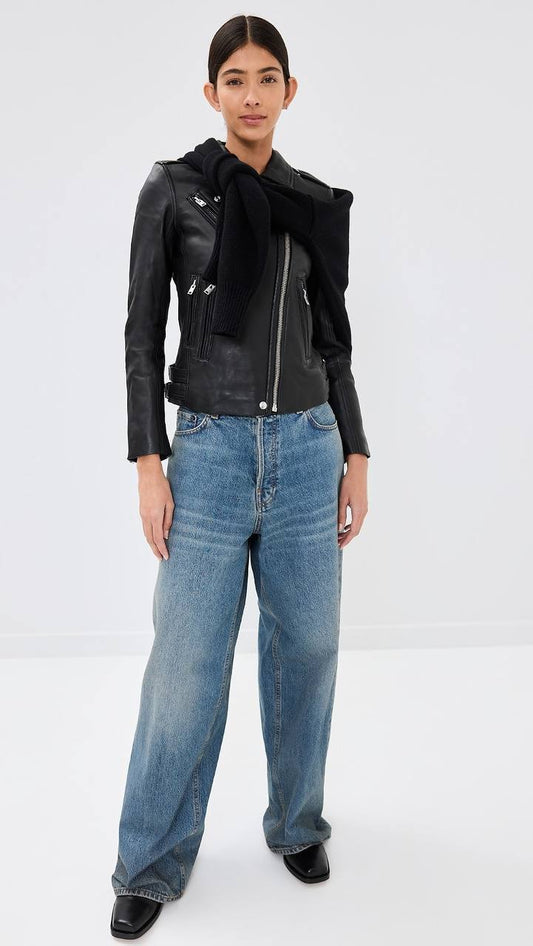 Black Han Slim-fit Lambskin Leather Asymmetric Zip Jacket