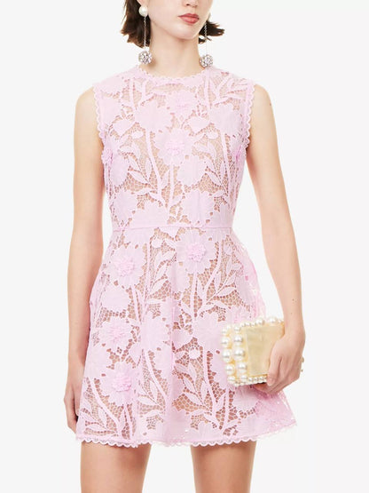SP Pink Embroidered Floral Lace Mini Dress