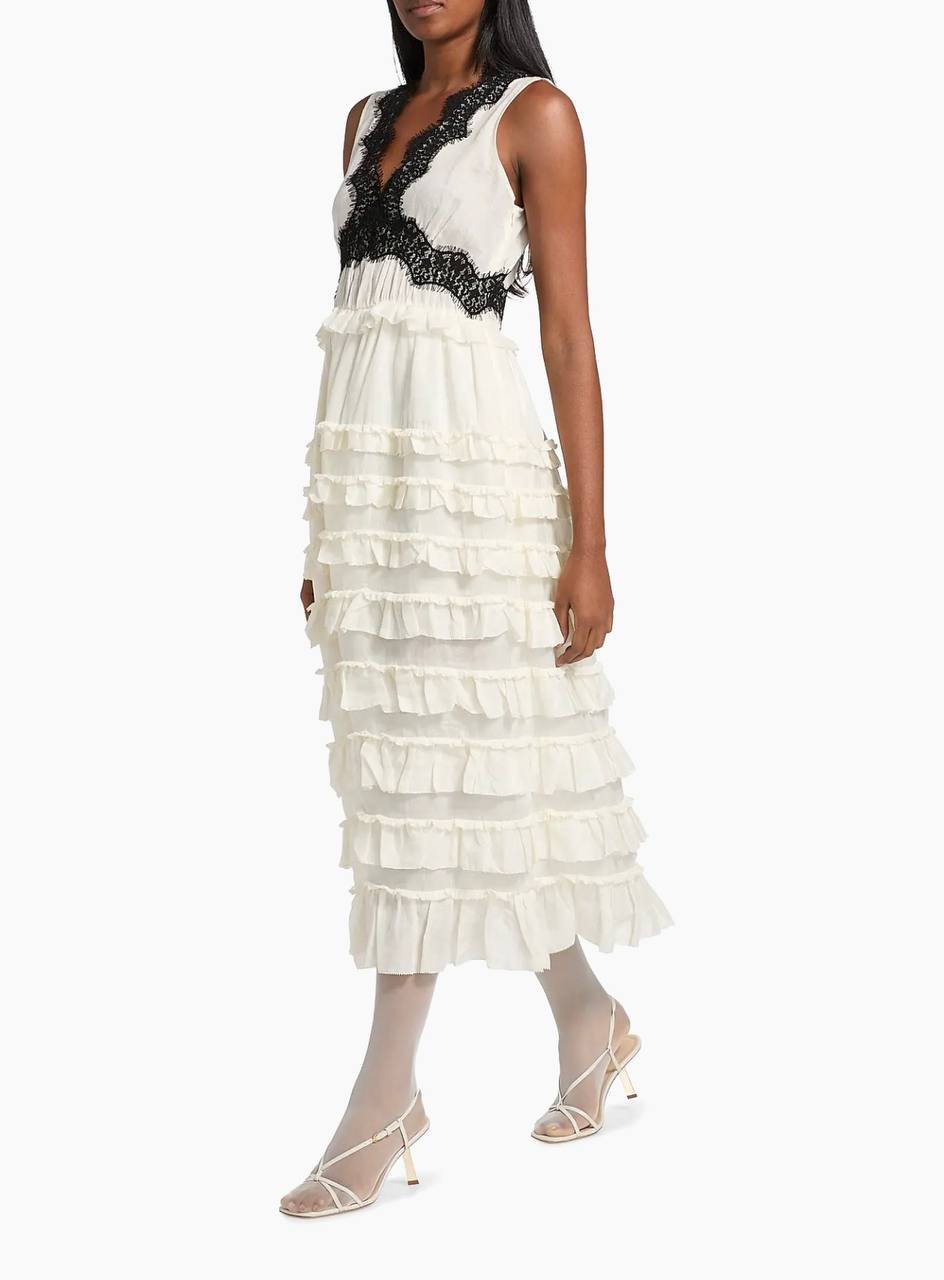 SE Anise Ramie Lace-Trim Frill Midi-Dress | Cape | Set