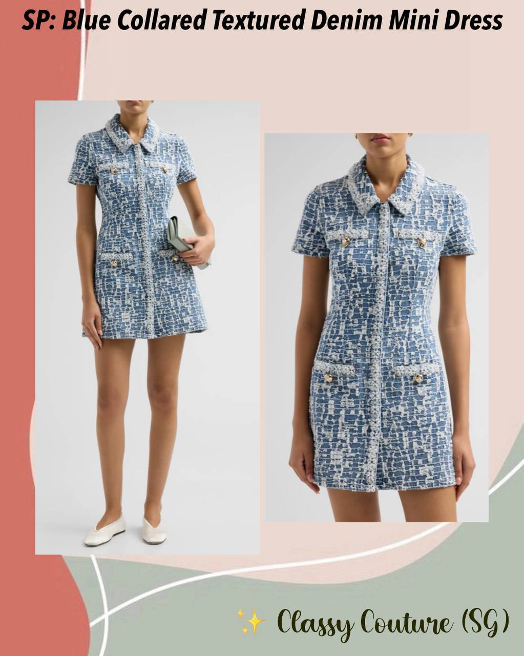 SP Blue Collared Textured Denim Mini Dress