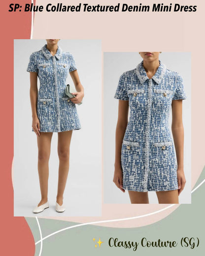 SP Blue Collared Textured Denim Mini Dress