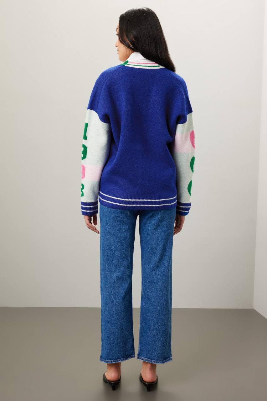 Blue Varsity Logo-Appliqué Cardigan
