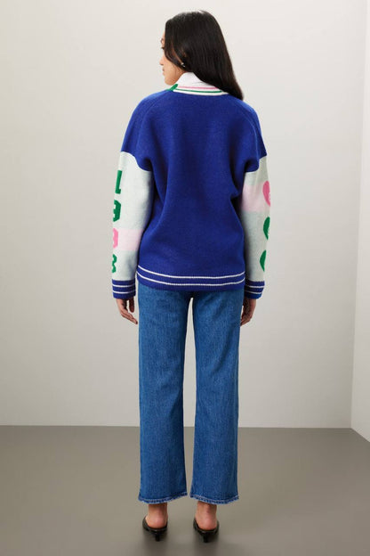 Blue Varsity Logo-Appliqué Cardigan