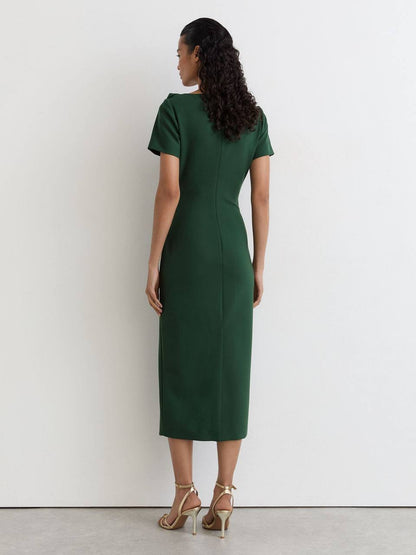 RS Hilary Ruched-Detail Boat-Neck Midi Dress