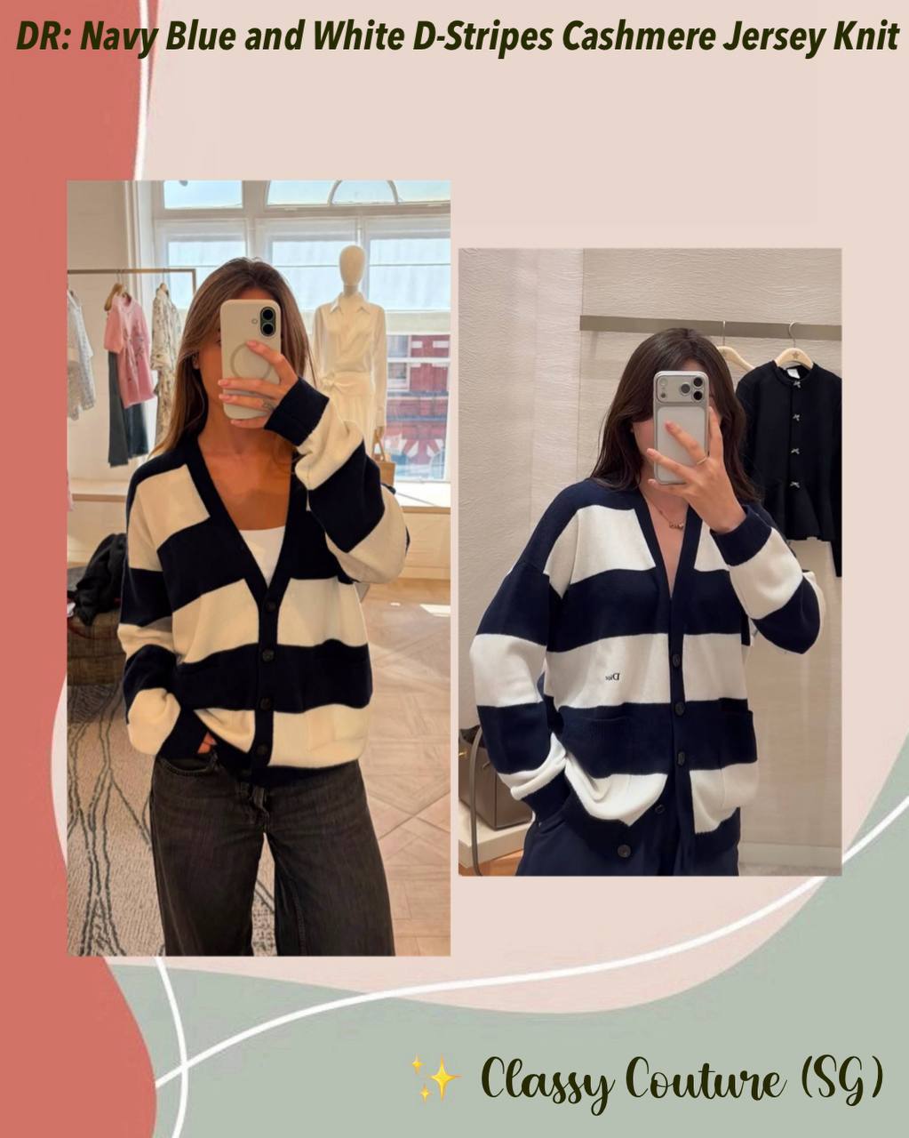 DR Navy Blue and White D-Stripes Cashmere Jersey Knit