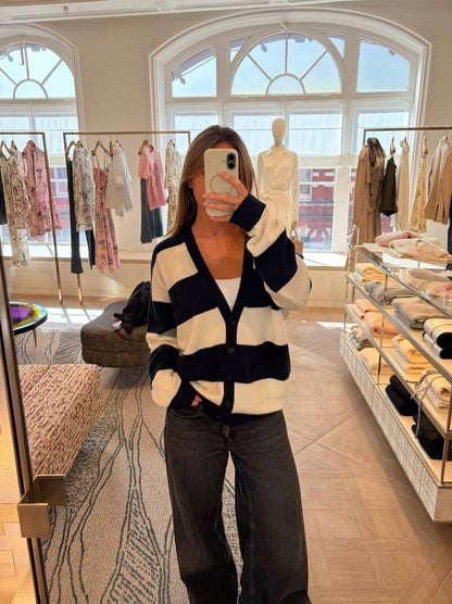 DR Navy Blue and White D-Stripes Cashmere Jersey Knit