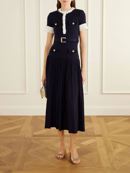 SP Navy Rib Knit Midi Dress