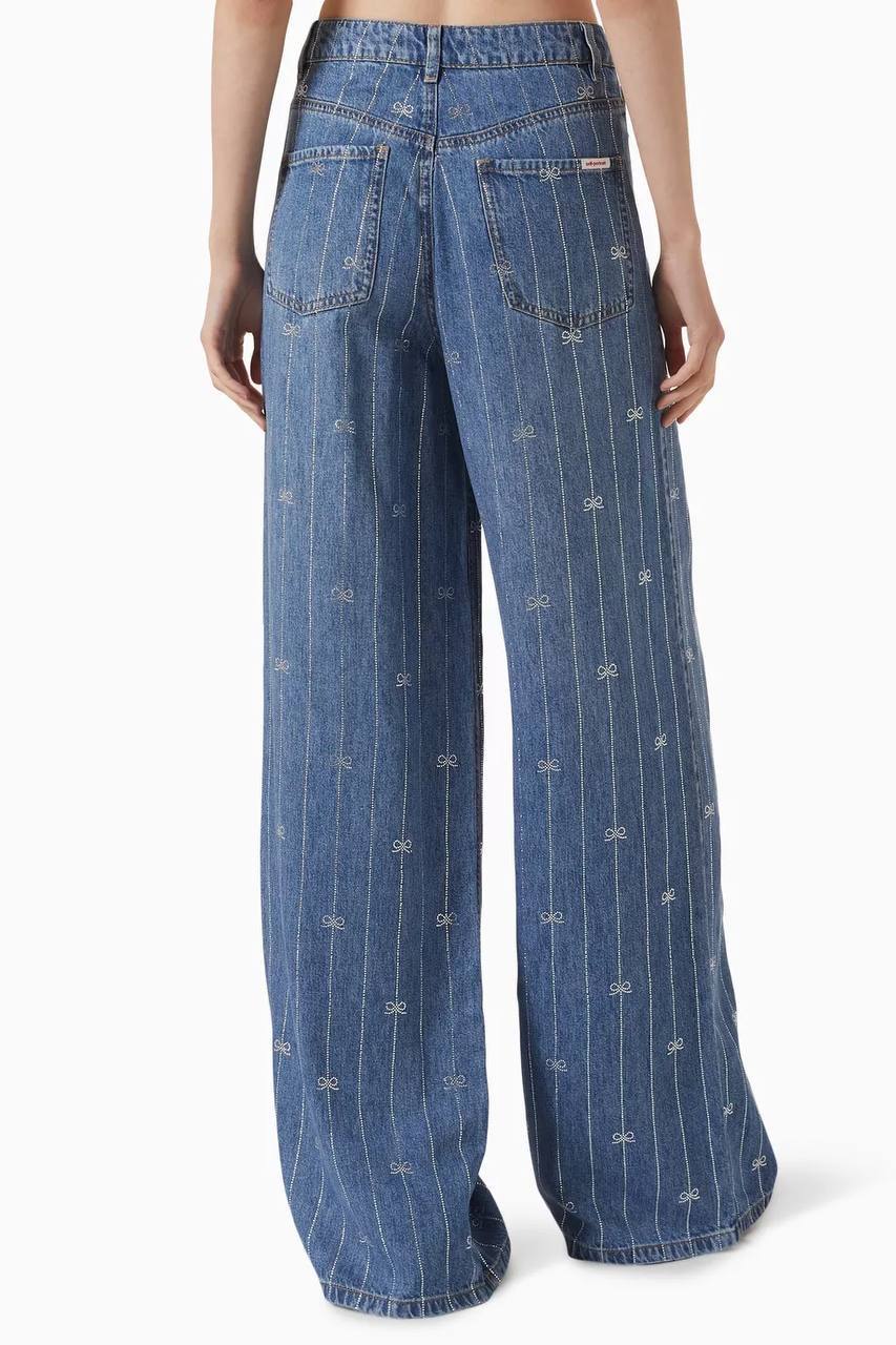 SP Wide-leg Bow Embellished Jeans in Lyocell Denim