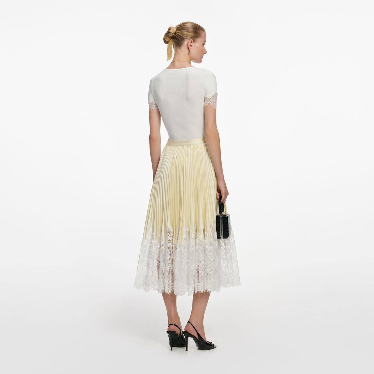 SP Yellow Satin Lace Midi Skirt