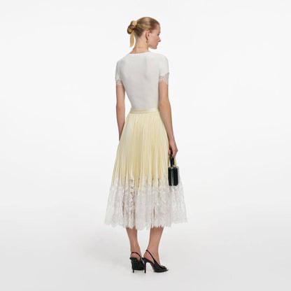 SP Yellow Satin Lace Midi Skirt