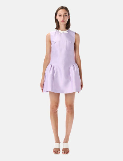 SP Lilac Purple Taffeta Contrast Bow Flared Mini Dress