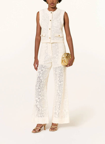 MJ Laros Guipure Lace Sleeveless Jacket Vest Top | Paros Trousers Pant | Cotton Set