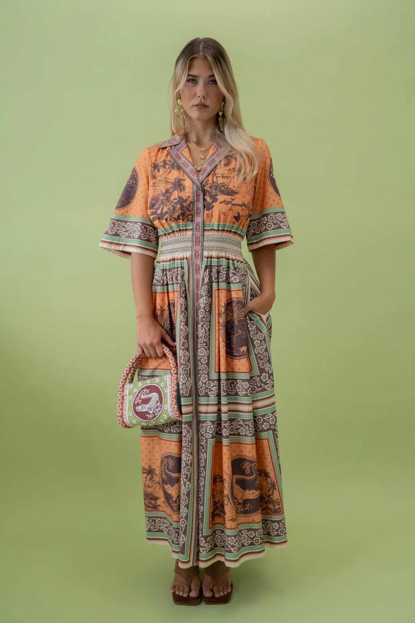 ALM Alberta Smocked Maxi Shirtdress