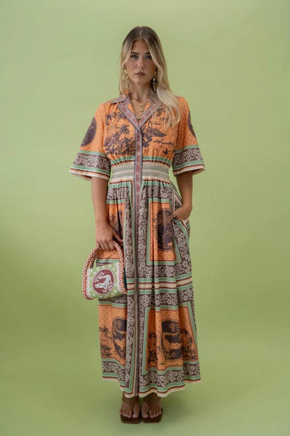 ALM Alberta Smocked Maxi Shirtdress