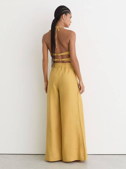 RS Della Linen Open-Back Wide-Leg Jumpsuit