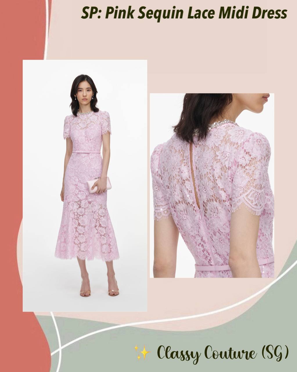 SP Pink Sequin Lace Midi Dress