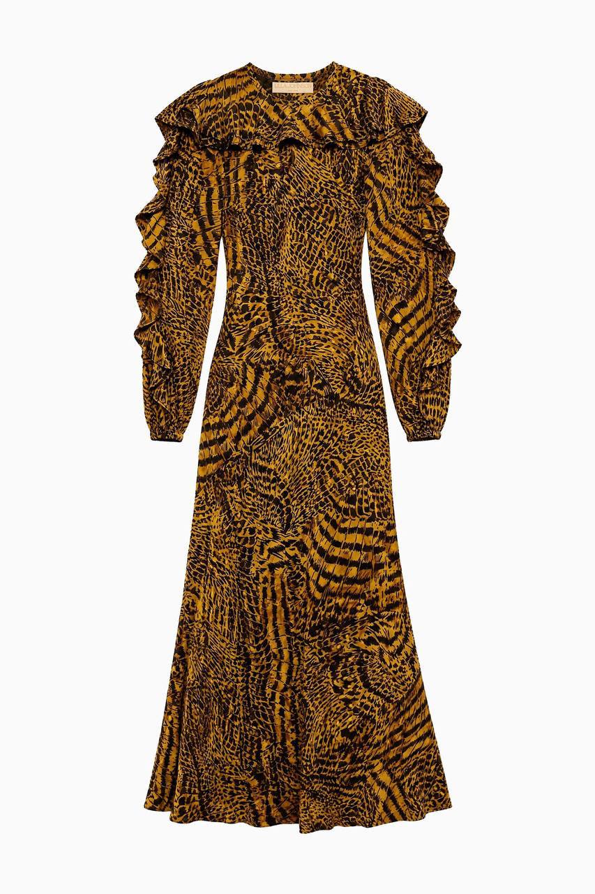 UJ Dara Long Sleeve Silk Dress Gold Tiger Print - Image 6