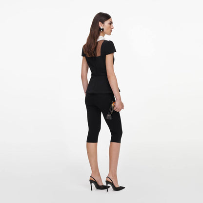 SP Black Crepe Bow Collar Midi Dress | Peplum Top
