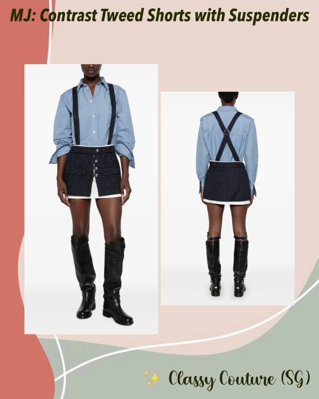 MJ Contrast Tweed Shorts with Suspenders