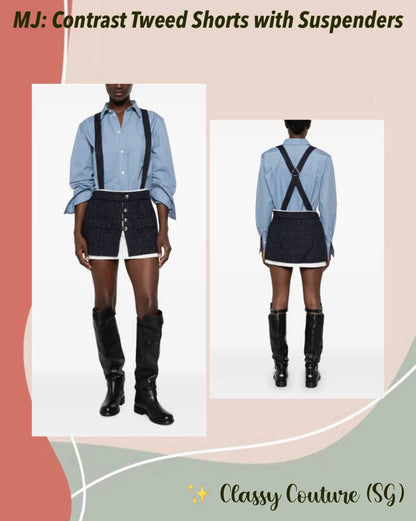 MJ Contrast Tweed Shorts with Suspenders
