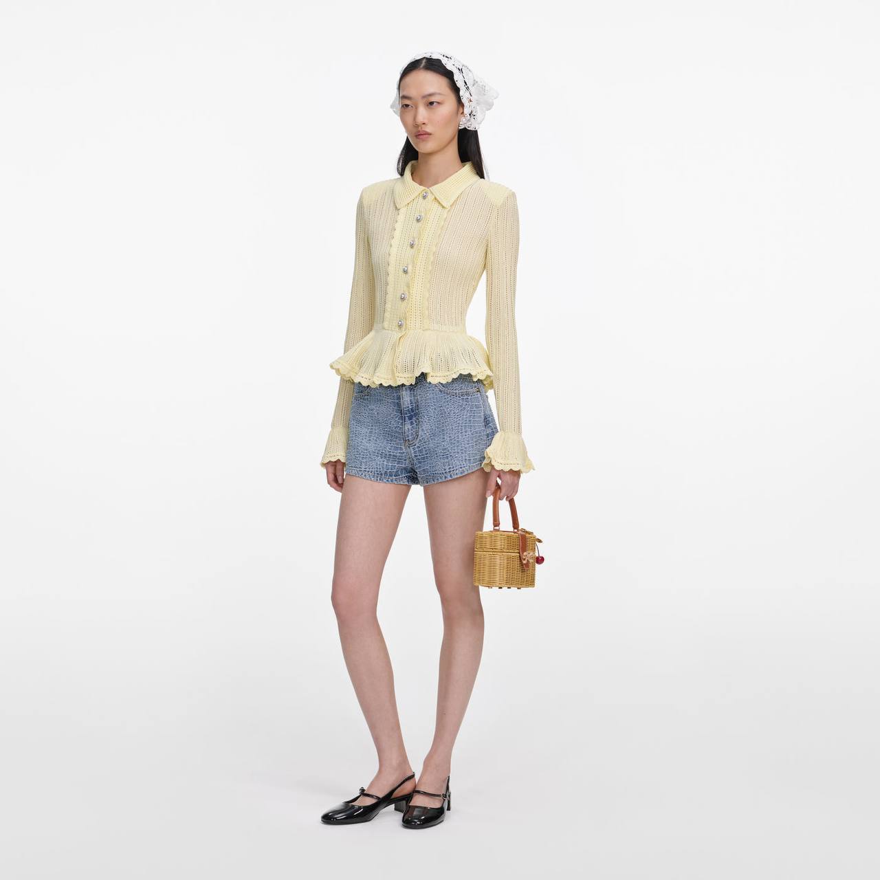 SP Croc-Embossed Denim Shorts