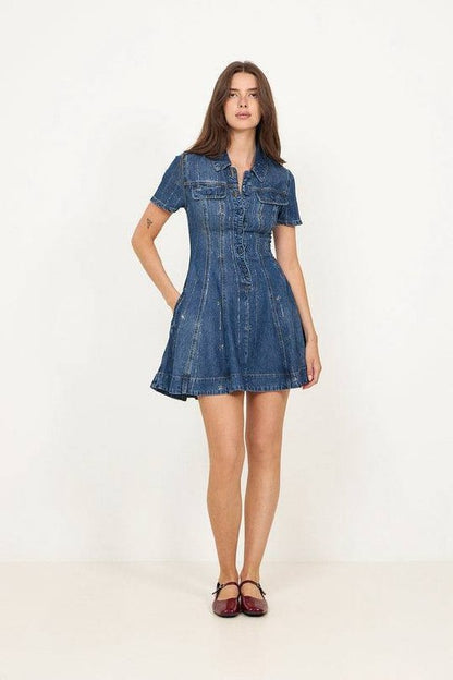 SP Rhinestone Stripe Denim Mini Dress