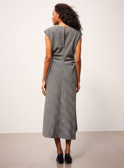 RS Grey Clara Wool-Blend Check Tailored Midi Dress