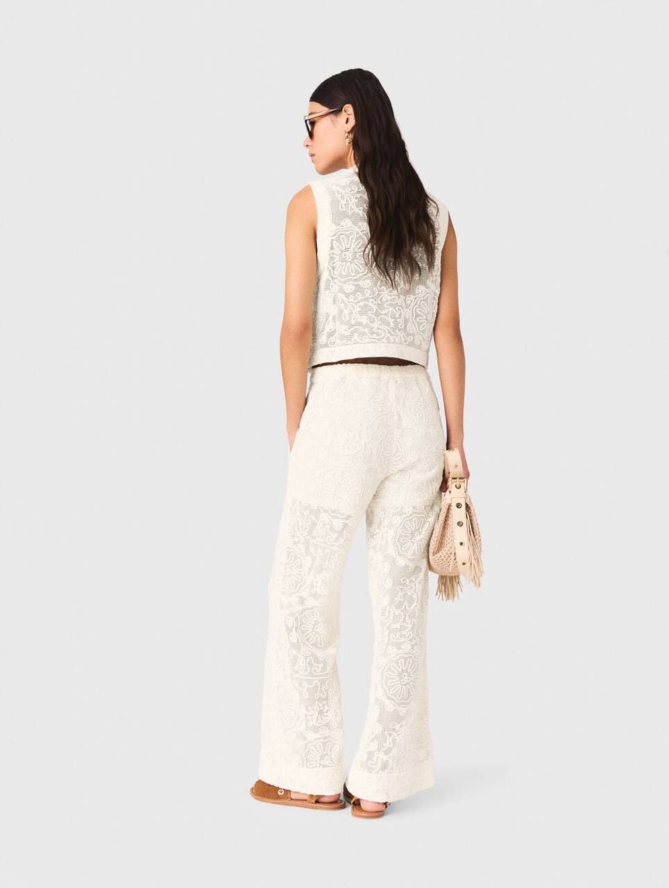 MJ Laros Guipure Lace Sleeveless Jacket Vest Top | Paros Trousers Pant | Cotton Set