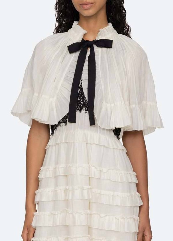 SE Anise Ramie Lace-Trim Frill Midi-Dress | Cape | Set