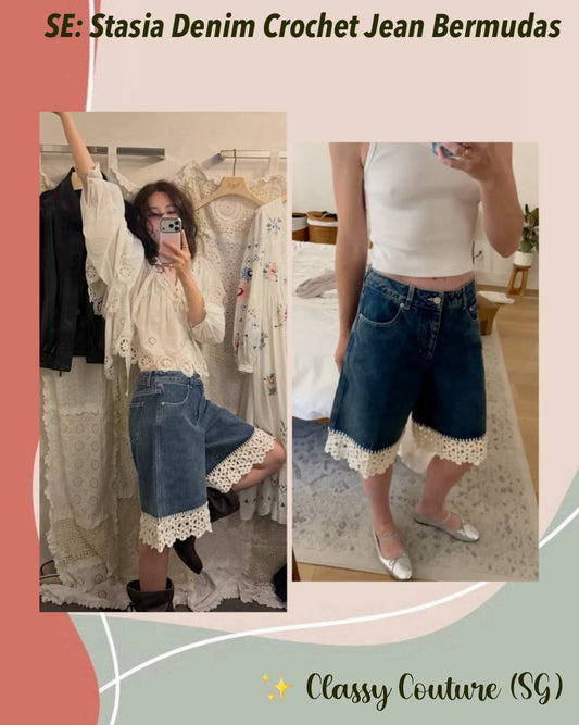 Preorder! SE Stasia Denim Crochet Jean Bermudas Long Shorts Jorts