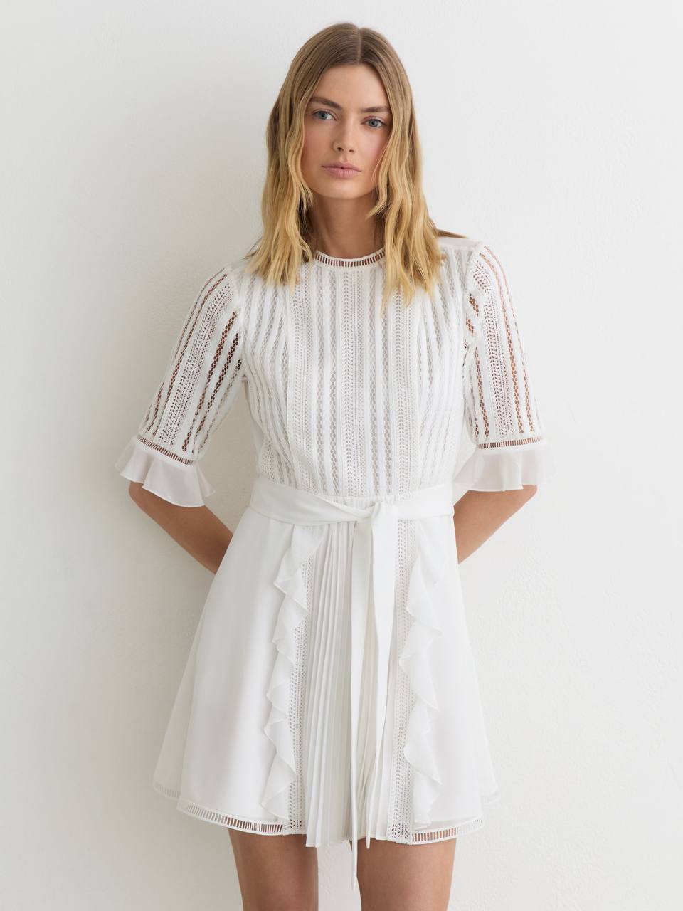 RS Armina Lace-Detail Belted Mini Dress