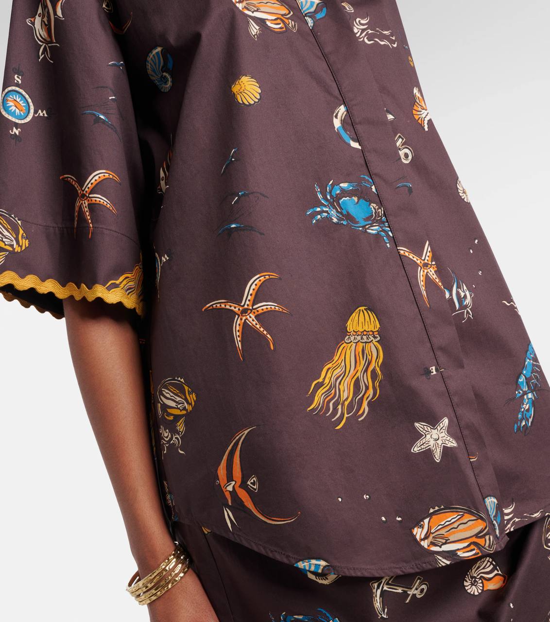 ALM Printed Ruched Cotton Shirt | Mini Skirt