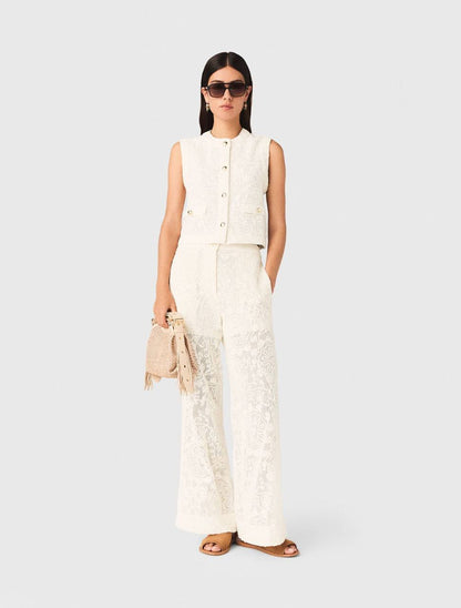 MJ Laros Guipure Lace Sleeveless Jacket Vest Top | Paros Trousers Pant | Cotton Set