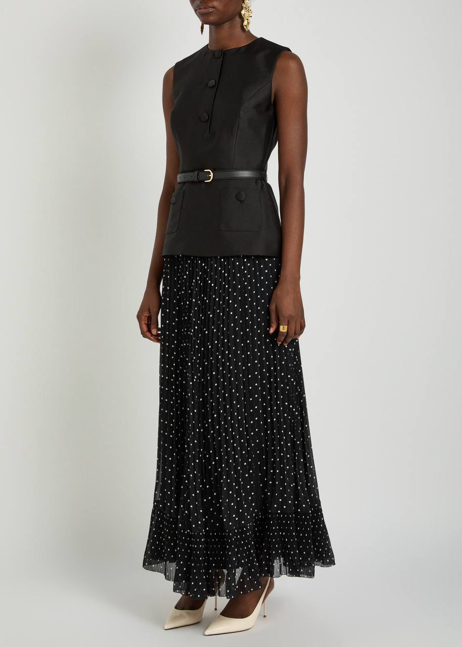 SP Black Taffeta Polka Dot Midi Dress