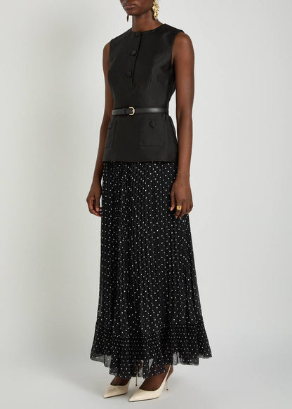 SP Black Taffeta Polka Dot Midi Dress