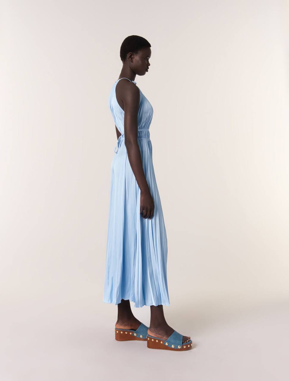 MJ Pleated Halter Neck Midi Dress