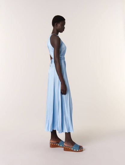 MJ Pleated Halter Neck Midi Dress