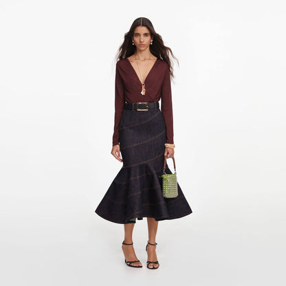SP Indigo Denim Belted Midi Skirt
