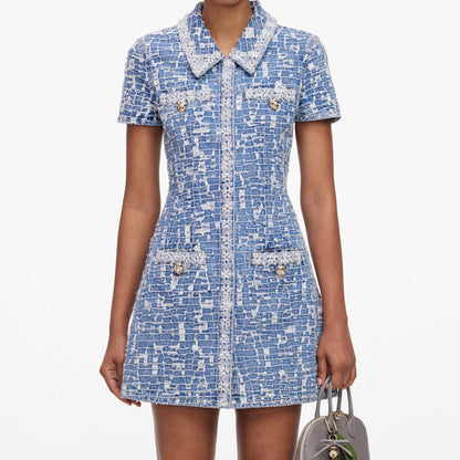 SP Blue Collared Textured Denim Mini Dress
