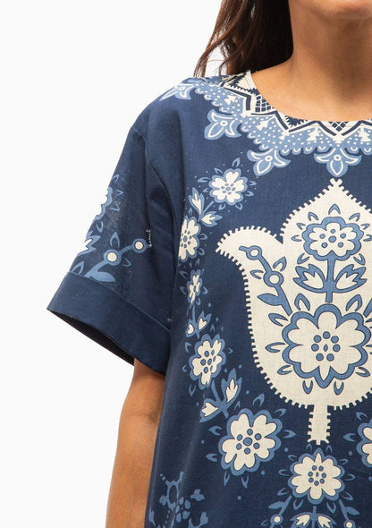 SE Navy Emelina Print Short Sleeve Mini Dress