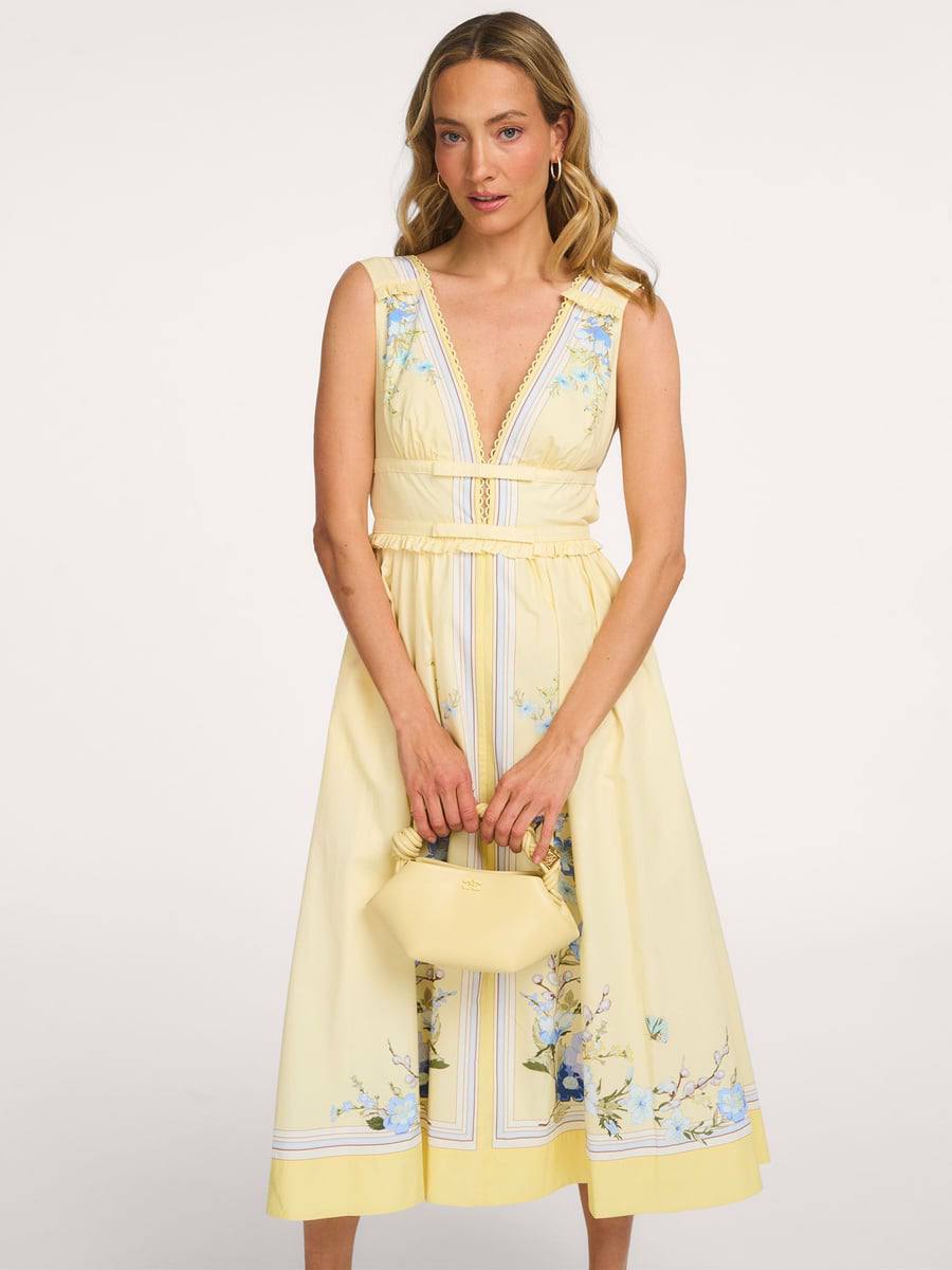 SP Yellow Bow V-neck Dress in Cotton