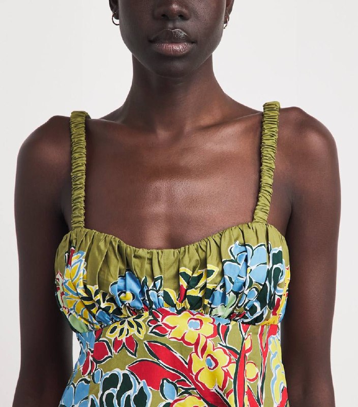 ALM003 Ruched Cotton Bustier Rainbow Floral Mini Dress