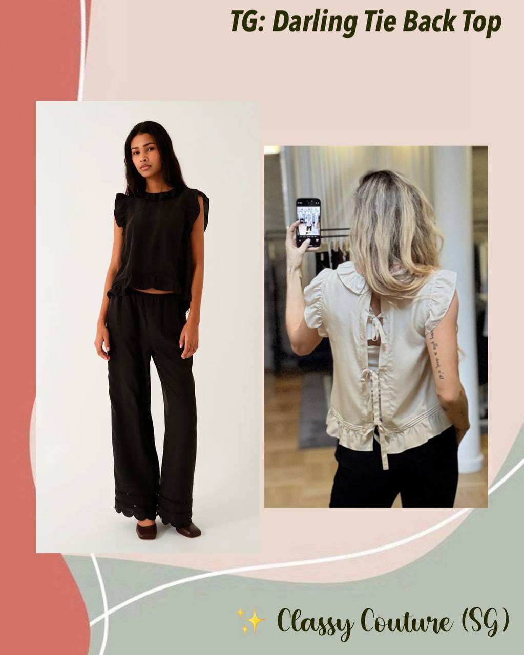 Darling Ruffle Flutter-sleeve Tie Back Top